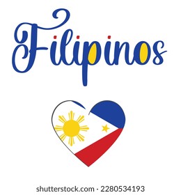 Filipinos lettering with Philippines flag with heart sign design. for t-shirt, printing and other uses. 