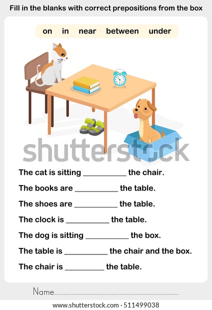 Fill Blanks Correct Prepositions Preposition Worksheet Stock Vector