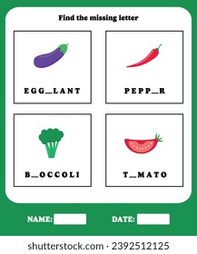 Fill in the blanks. Educational spelling game for preschool, kindergarten or elementary kids.