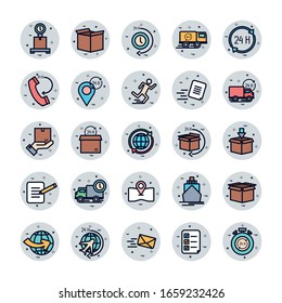 Design im Blockstil, Lieferlogistik-Transportwarenindustrie und Vektorillustration-Illustration zum Thema 