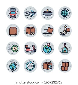 fill block style icon set design, Delivery logistics transportation shipping service warehouse industry and global theme Vector illustration