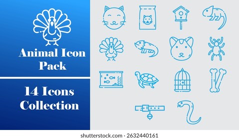 Fill Color Editable Domestic Animals Vector Icons - Simple Thin Line Creature Icon Set