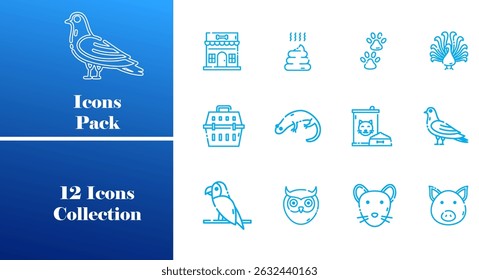 Fill Color Editable Domestic Animals Vector Icons - Simple Thin Line Creature Icon Set