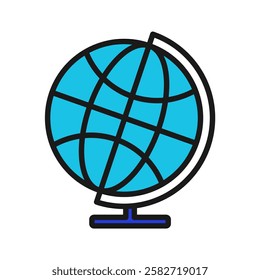 Fill Color illustration of a globe, representing school, student geography learning, and education.