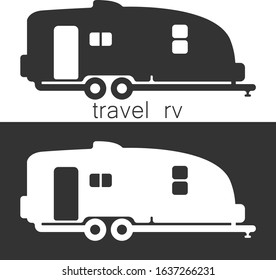 Fill color RV trailer icon. Camping transportation logo design.