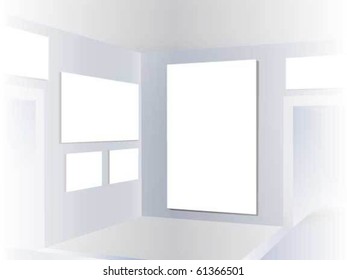 Fill empty canvas with your paintings, photographs and images in contemporary museum. All attention on your art!!!