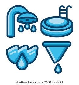 Fill Line Icons Water Aqua Nature Liquid Clean Fresh