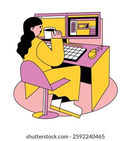 Fill Lined Women Professional Working Finance Technology
