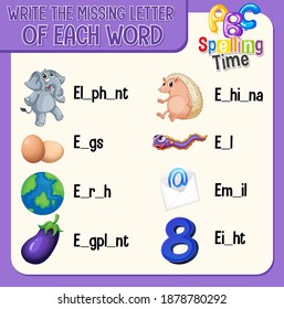 Füllen Sie den fehlenden Buchstaben jedes Wortblattes für die Darstellung von Kindern aus
