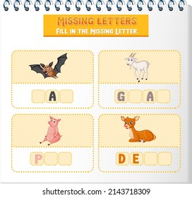 Fill the missing letter of each word worksheet for children illustration