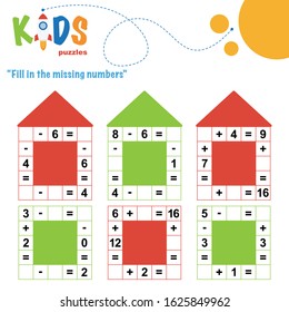 Fill In The Missing Numbers. Easy Colorful Math Crossword Puzzles For Preschool, Elementary And Middle School Kids. 