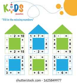 Fill In The Missing Numbers. Easy Colorful Math Crossword Puzzles For Preschool, Elementary And Middle School Kids. 