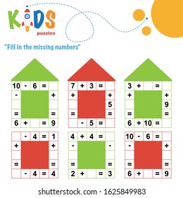 Fill In The Missing Numbers. Easy Colorful Math Crossword Puzzles For Preschool, Elementary And Middle School Kids. 