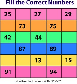 Rellenar números faltantes, rompecabezas de números de actividad infantil, hoja de cálculo matemática