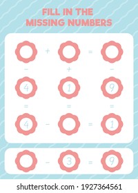 Fill in the missing numbers. Printable maths worksheet practice page. Count and write.