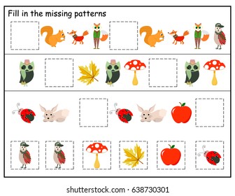 Fill in the missing patterns. Preschool Kindergarten Worksheet. Vector Illustration