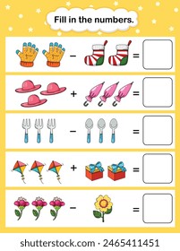 fill in the number education worksheet for kids illustration vector