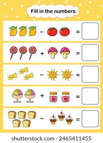fill in the number education worksheet for kids illustration vector