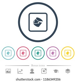 Fill object flat color icons in round outlines. 6 bonus icons included.