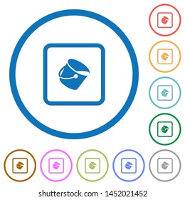 Fill object flat color vector icons with shadows in round outlines on white background