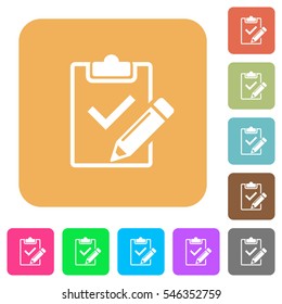 Fill out checklist icons on rounded square vivid color backgrounds.