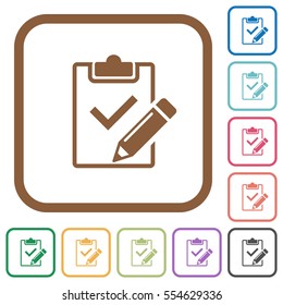 Fill out checklist simple icons in color rounded square frames on white background