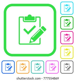 Fill out checklist vivid colored flat icons in curved borders on white background