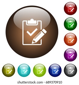 Fill out checklist white icons on round color glass buttons