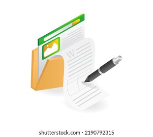 Fill out the e-mail form with a pen in isometric and flat illustration