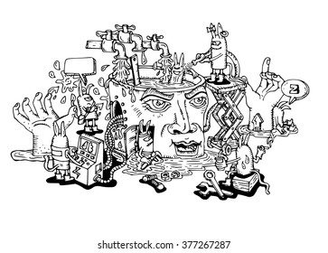Fill out know lead to the brain , Hand sketching cartoon concept Doodles style