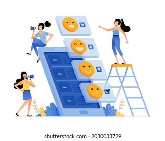 fill out survey for mobile app service feedback with emotion emoticons. vector illustration concept can be use for landing page, template, ui ux, web, mobile app, poster, banner, website, flyer, ads