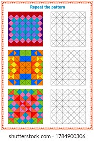 Fill out the template. Copy the picture. Printed sheet. Pixel graphics. Education is a logical game for preschool children. vector illustration.