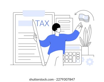 Fill out your tax return abstract concept vector illustration. Money refund, fill online form, income statement, business profit and budget planning, financial report, revenue abstract metaphor.