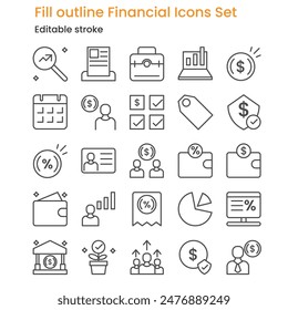 Fill outline Financial Icons Set