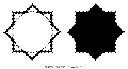 Fill and outline Scallop frames set in Star Shape. Vector illustration isolatrd on white background.