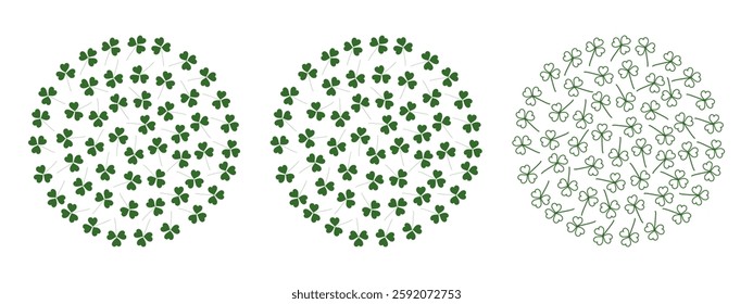 Fill and Outline Shamrocks Circular Monochrome green St Patrick Day festive Backgrounds idea Set 3