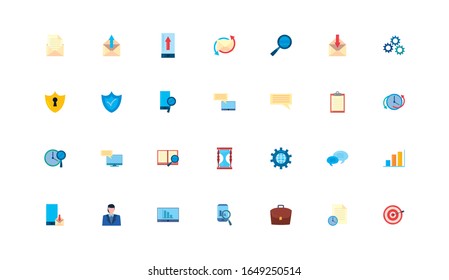 fill style icon set design, Office business workforce corporate job work occupation and communication theme Vector illustration