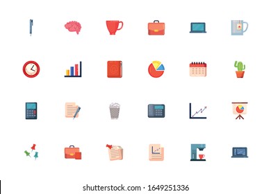 Fill style icon set design, Office business objects workforce corporate job work occupation and communication theme Vector illustration