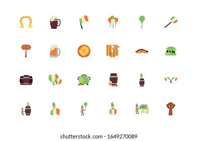 Fill style icon set design, Saint patricks day ireland celebration fortune irish natural and lucky theme Vector illustration