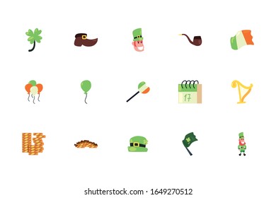 Fill style icon set design, Saint patricks day ireland celebration fortune irish natural and lucky theme Vector illustration