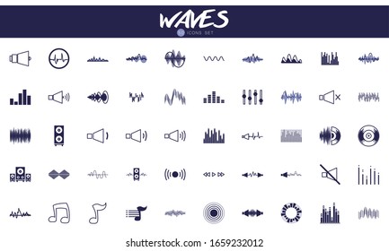 fill style icon set design, waves music sound melody musical song art signature culture and tune theme Vector illustration