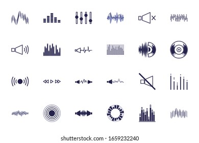 fill style icon set design, waves music sound melody musical song art signature culture and tune theme Vector illustration
