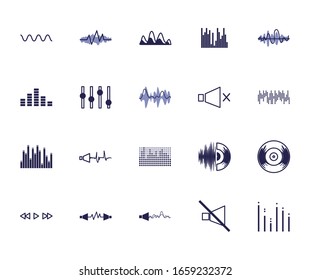Set-Design mit Stilsymbolen, Musik-Melodie und Meldungskultur für die Musik und Vektorillustration von Theme