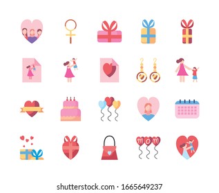 fill style icon set design, happy mothers day love relationship decoration celebration greeting and invitation theme Vector illustration
