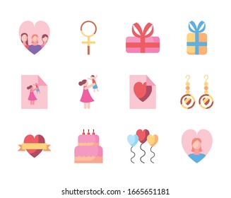 fill style icon set design, happy mothers day love relationship decoration celebration greeting and invitation theme Vector illustration