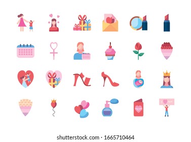 Set-Design im Füllstil, Happy Mütter Tag Liebe Beziehung Dekoration feiern Gruß und Einladung Thema Vektorillustration Illustration