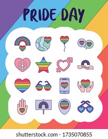 diseño de conjunto de iconos de estilo de relleno, orientación sexual del Día del orgullo lgtbi y tema de identidad Ilustración del vector