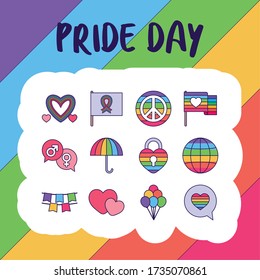 fill style icon set design, Pride day lgtbi sexual orientation and identity theme Vector illustration