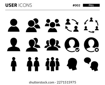 Fill style icon set related to user_002