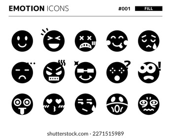 Fill style icon set related to emoion_001